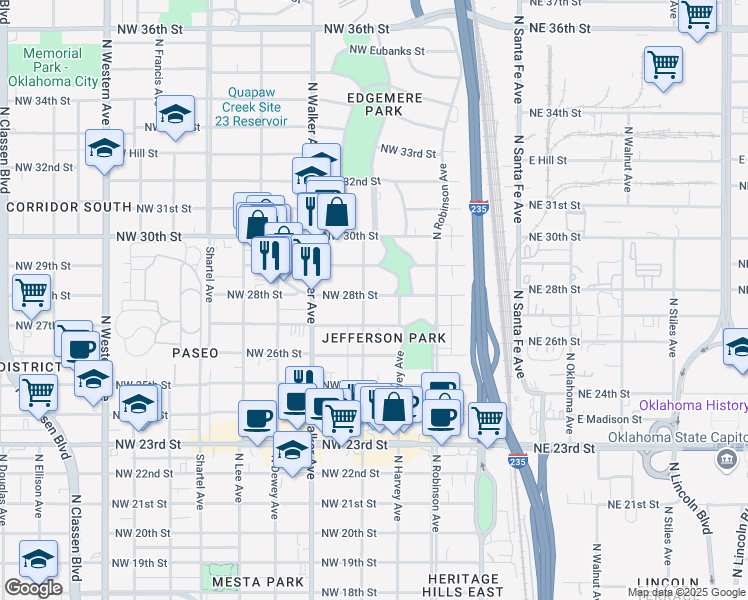 map of restaurants, bars, coffee shops, grocery stores, and more near 2914 North Hudson Avenue in Oklahoma City