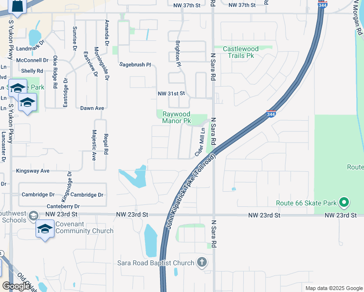 map of restaurants, bars, coffee shops, grocery stores, and more near 2820 Thompson Farm Lane in Yukon