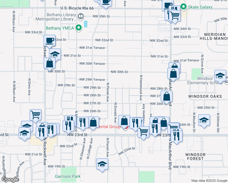 map of restaurants, bars, coffee shops, grocery stores, and more near 2809 North Donald Avenue in Oklahoma City