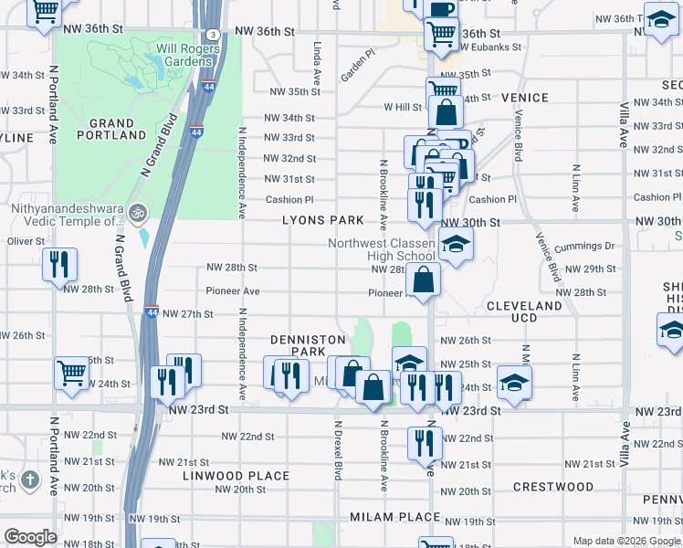 map of restaurants, bars, coffee shops, grocery stores, and more near 3105 Northwest 28th Street in Oklahoma City