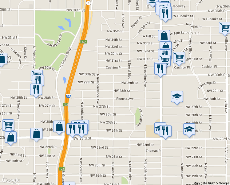 map of restaurants, bars, coffee shops, grocery stores, and more near 3145 Northwest 28th Street in Oklahoma City