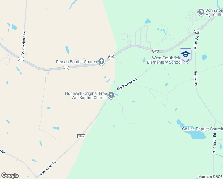 map of restaurants, bars, coffee shops, grocery stores, and more near 5841 Black Creek Road in Smithfield