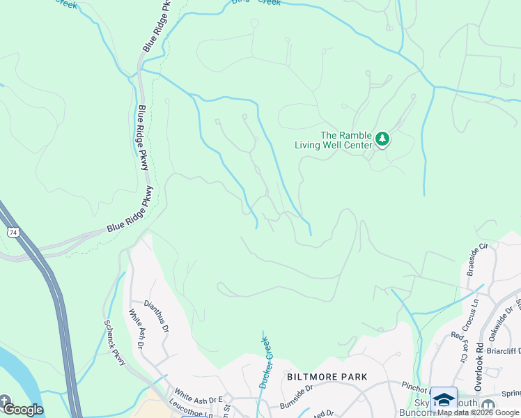 map of restaurants, bars, coffee shops, grocery stores, and more near Ramble Way in Asheville