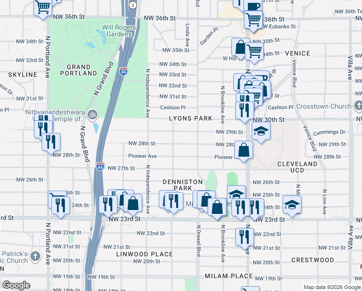 map of restaurants, bars, coffee shops, grocery stores, and more near 3145 Northwest 28th Street in Oklahoma City