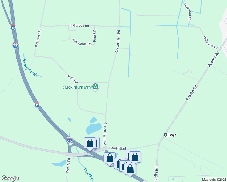 map of restaurants, bars, coffee shops, grocery stores, and more near 835 Gor an Farm Road in Selma