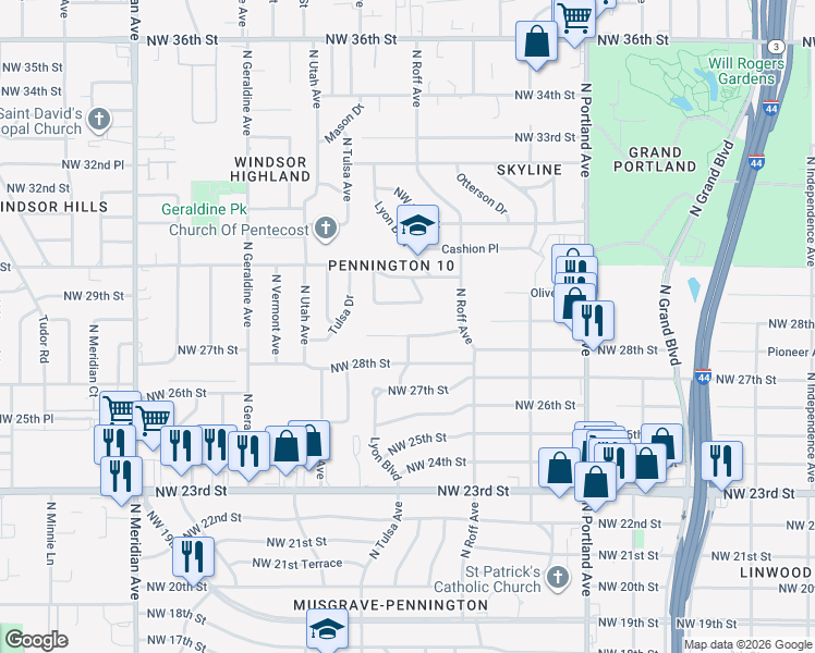 map of restaurants, bars, coffee shops, grocery stores, and more near 4032 Northwest 30th Terrace in Oklahoma City