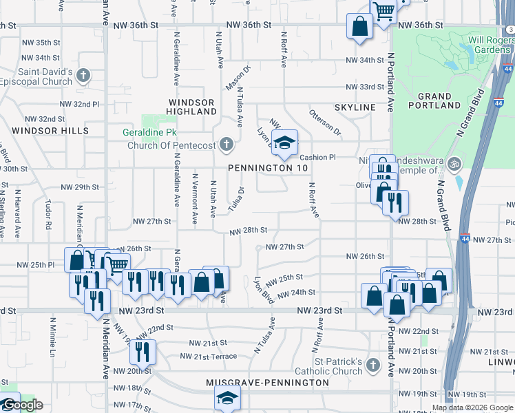 map of restaurants, bars, coffee shops, grocery stores, and more near 4062 Northwest 30th Terrace in Oklahoma City