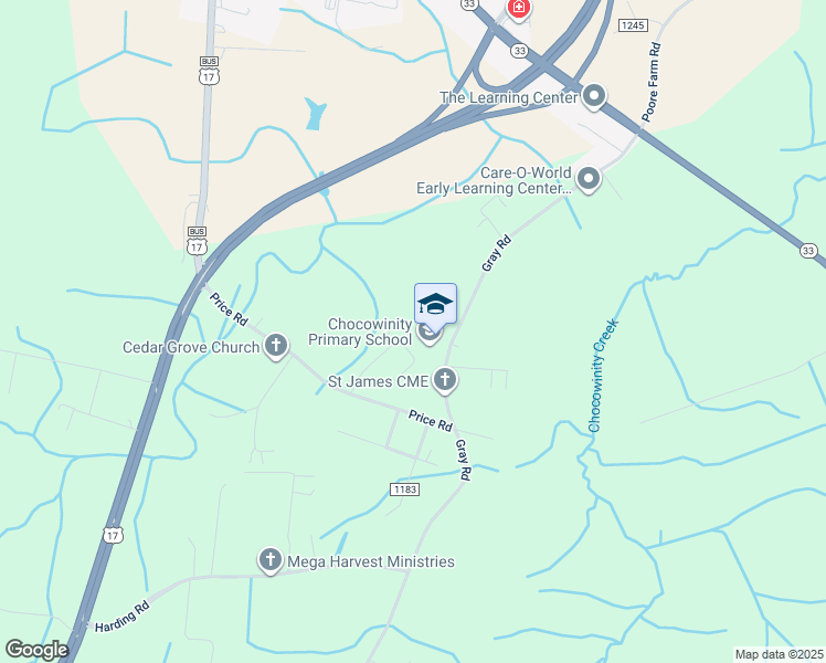 map of restaurants, bars, coffee shops, grocery stores, and more near 606 Gray Road in Chocowinity