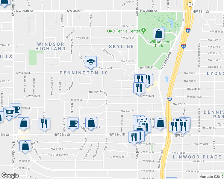 map of restaurants, bars, coffee shops, grocery stores, and more near 3829 Northwest 29th Street in Oklahoma City