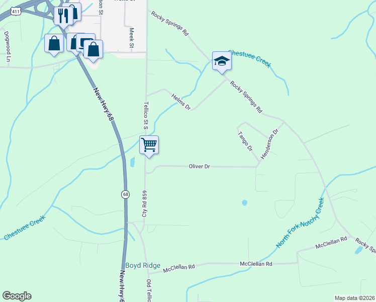 map of restaurants, bars, coffee shops, grocery stores, and more near 141 Oliver Drive in Madisonville