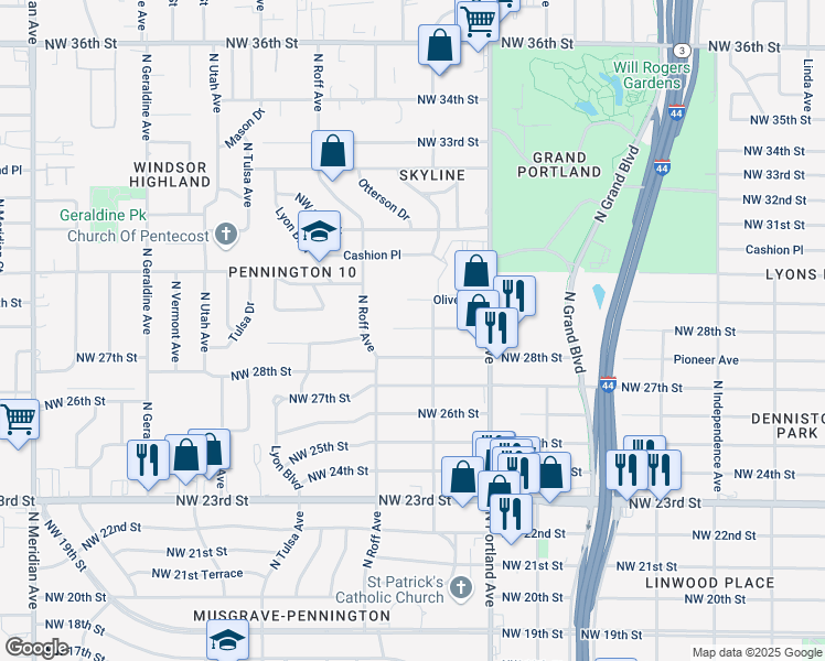 map of restaurants, bars, coffee shops, grocery stores, and more near 3829 Northwest 29th Street in Oklahoma City
