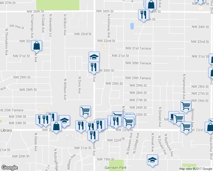 map of restaurants, bars, coffee shops, grocery stores, and more near 2908 North Holloway Avenue in Bethany