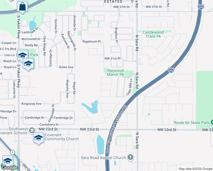 map of restaurants, bars, coffee shops, grocery stores, and more near 10808 Northwest 28th Street in Yukon