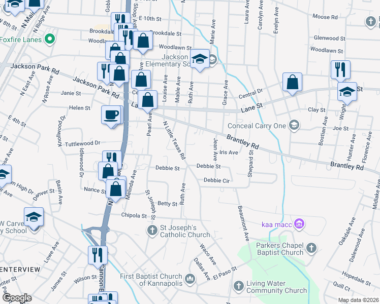 map of restaurants, bars, coffee shops, grocery stores, and more near 608 North Little Texas Road in Kannapolis