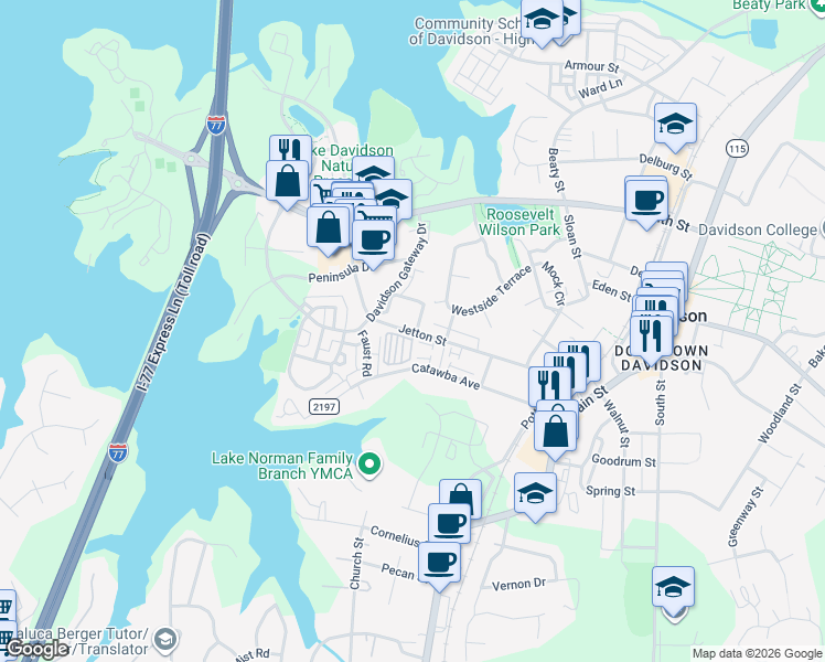 map of restaurants, bars, coffee shops, grocery stores, and more near in Davidson