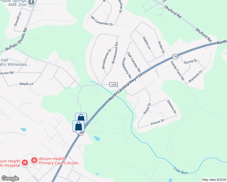 map of restaurants, bars, coffee shops, grocery stores, and more near 3057 North Carolina 150 in Lincolnton