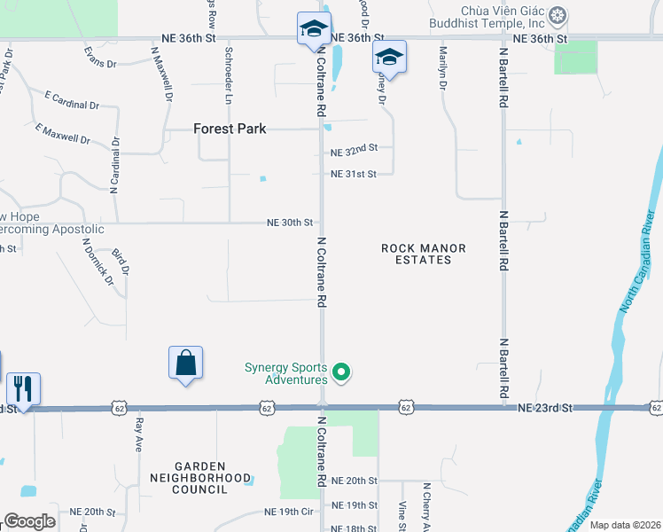 map of restaurants, bars, coffee shops, grocery stores, and more near 2900 North Coltrane Road in Oklahoma City