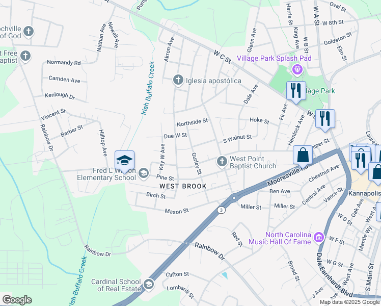map of restaurants, bars, coffee shops, grocery stores, and more near 218 Gurley Avenue in Kannapolis
