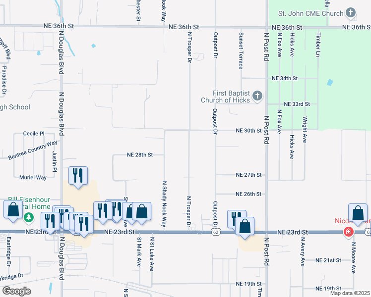 map of restaurants, bars, coffee shops, grocery stores, and more near 2909 North Trosper Drive in Oklahoma City