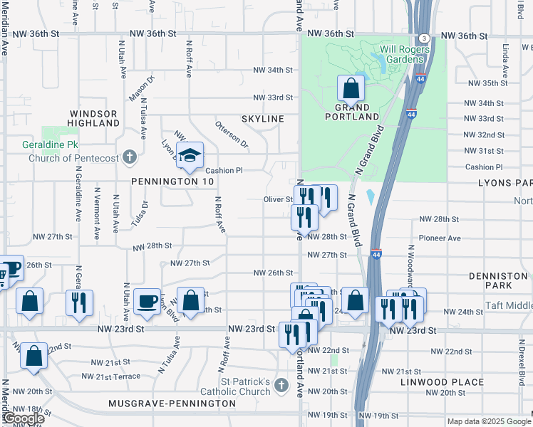 map of restaurants, bars, coffee shops, grocery stores, and more near 3745 Northwest 29th Street in Oklahoma City