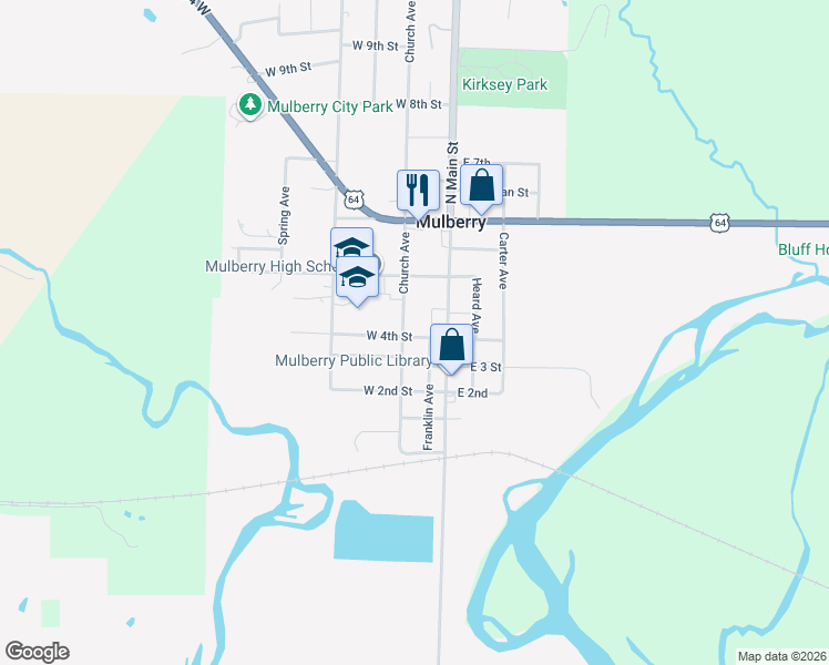map of restaurants, bars, coffee shops, grocery stores, and more near 26 West 4th Street in Mulberry