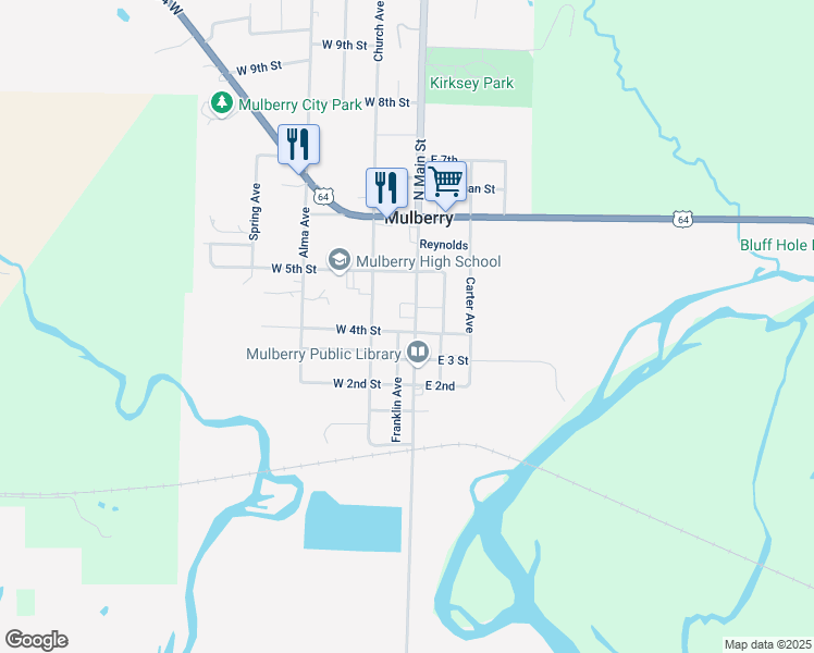 map of restaurants, bars, coffee shops, grocery stores, and more near 26 West 4th Street in Mulberry