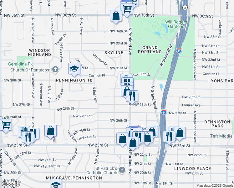 map of restaurants, bars, coffee shops, grocery stores, and more near 3745 Northwest 29th Street in Oklahoma City