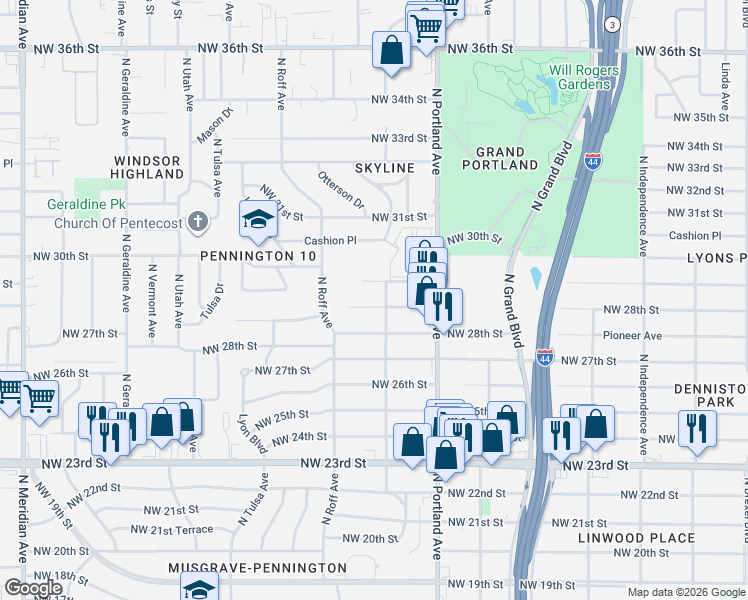 map of restaurants, bars, coffee shops, grocery stores, and more near 3745 Northwest 29th Street in Oklahoma City