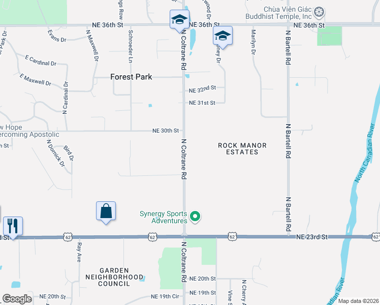 map of restaurants, bars, coffee shops, grocery stores, and more near 2900 North Coltrane Road in Oklahoma City