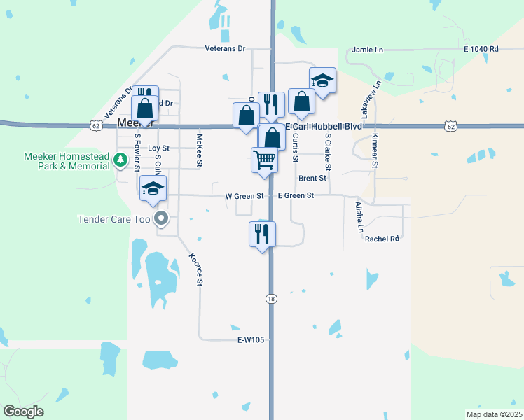 map of restaurants, bars, coffee shops, grocery stores, and more near 405 South Dawson Street in Meeker