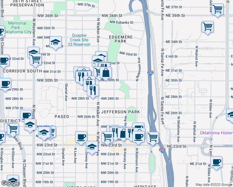 map of restaurants, bars, coffee shops, grocery stores, and more near 2914 North Hudson Avenue in Oklahoma City