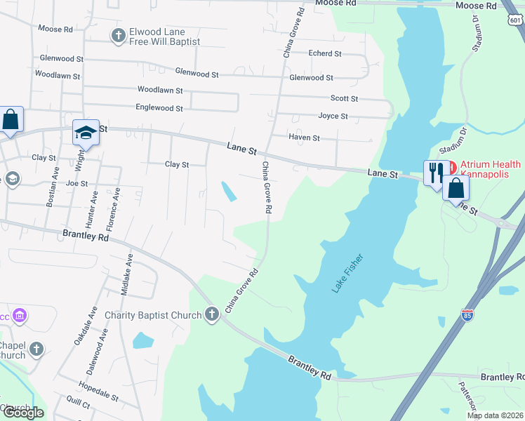 map of restaurants, bars, coffee shops, grocery stores, and more near 453 China Grove Road in Kannapolis
