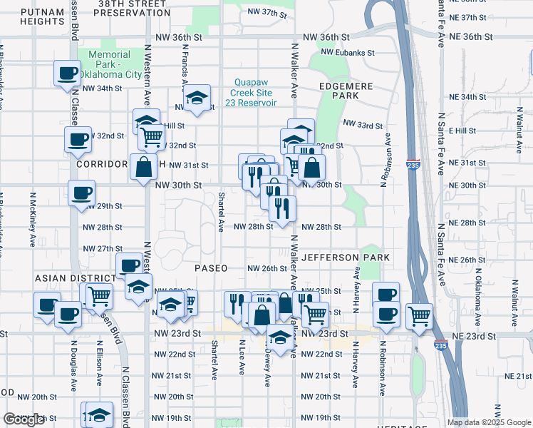 map of restaurants, bars, coffee shops, grocery stores, and more near 2928b Paseo in Oklahoma City