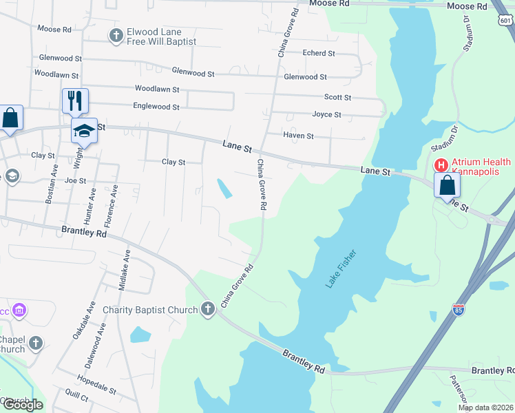 map of restaurants, bars, coffee shops, grocery stores, and more near 453 China Grove Road in Kannapolis