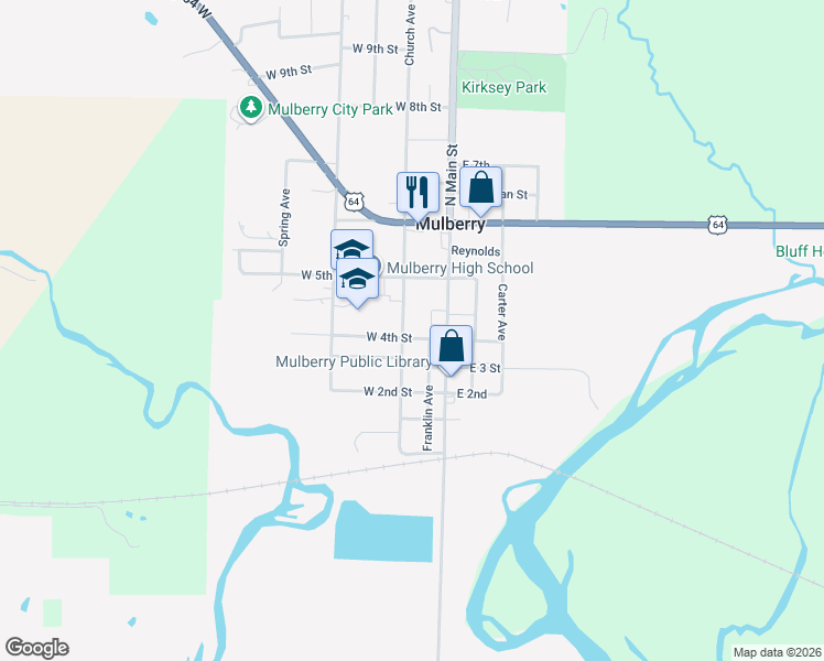 map of restaurants, bars, coffee shops, grocery stores, and more near 26 West 4th Street in Mulberry