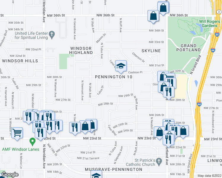 map of restaurants, bars, coffee shops, grocery stores, and more near 4062 Northwest 30th Terrace in Oklahoma City