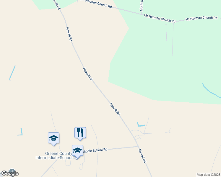 map of restaurants, bars, coffee shops, grocery stores, and more near Newell Road in Greene County