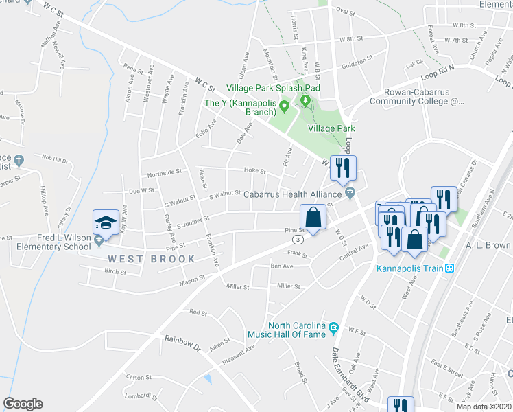 map of restaurants, bars, coffee shops, grocery stores, and more near in Kannapolis