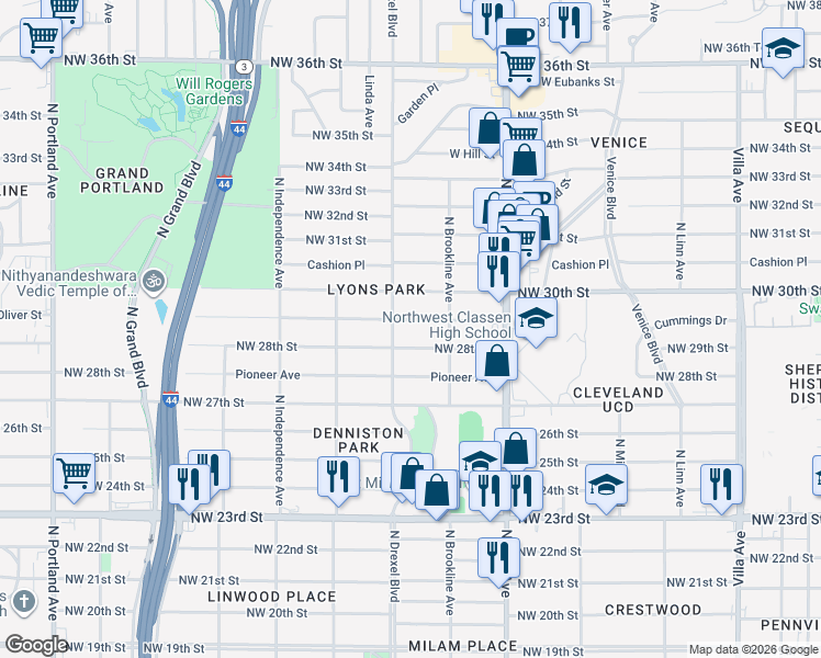 map of restaurants, bars, coffee shops, grocery stores, and more near 3021 Northwest 28th Street in Oklahoma City