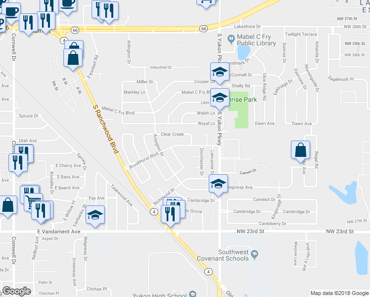 map of restaurants, bars, coffee shops, grocery stores, and more near 920 Brookhurst Boulevard in Yukon
