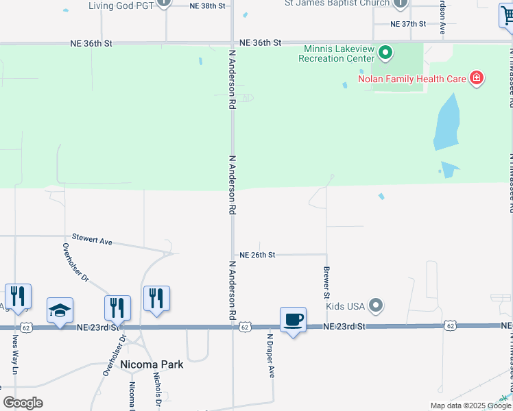 map of restaurants, bars, coffee shops, grocery stores, and more near 2900 North Anderson Road in Choctaw