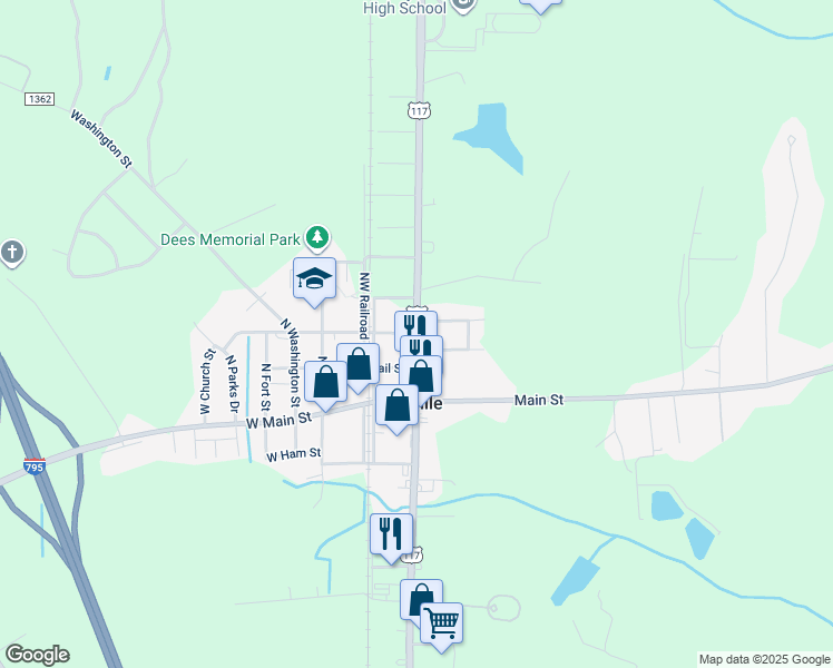 map of restaurants, bars, coffee shops, grocery stores, and more near 100 East Church Street in Pikeville