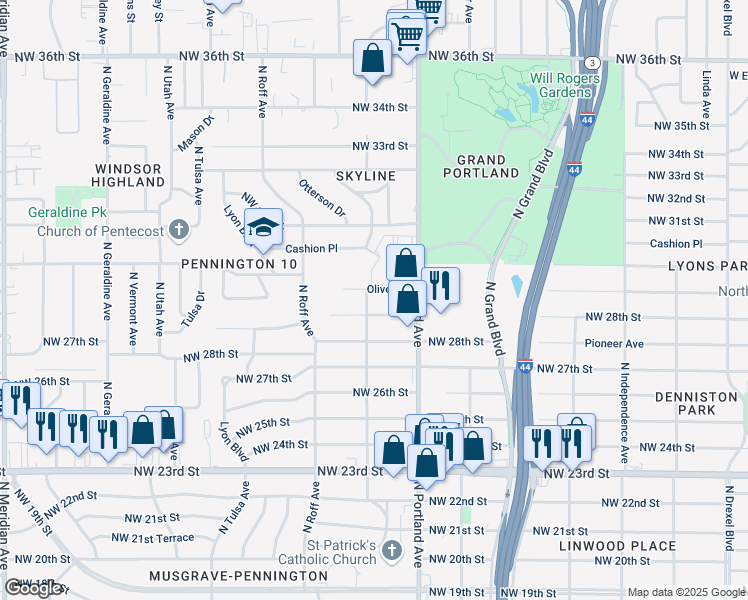 map of restaurants, bars, coffee shops, grocery stores, and more near 3745 Northwest 29th Street in Oklahoma City