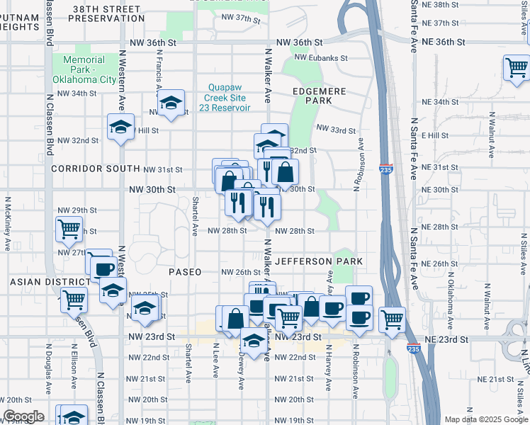 map of restaurants, bars, coffee shops, grocery stores, and more near 2918 North Walker Avenue in Oklahoma City