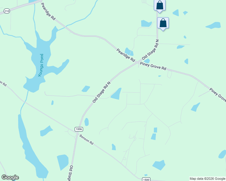 map of restaurants, bars, coffee shops, grocery stores, and more near 6366 Old Stage Road North in Angier