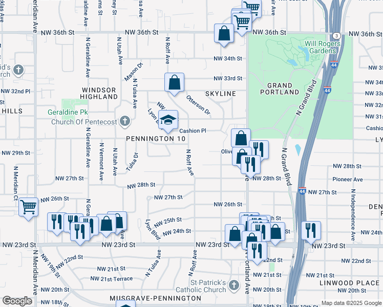 map of restaurants, bars, coffee shops, grocery stores, and more near 3042 North Roff Avenue in Oklahoma City