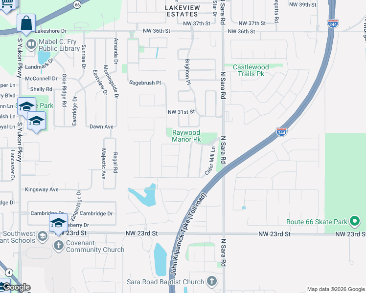 map of restaurants, bars, coffee shops, grocery stores, and more near 2913 Thompson Farm Lane in Yukon