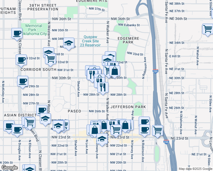 map of restaurants, bars, coffee shops, grocery stores, and more near 2918 North Walker Avenue in Oklahoma City