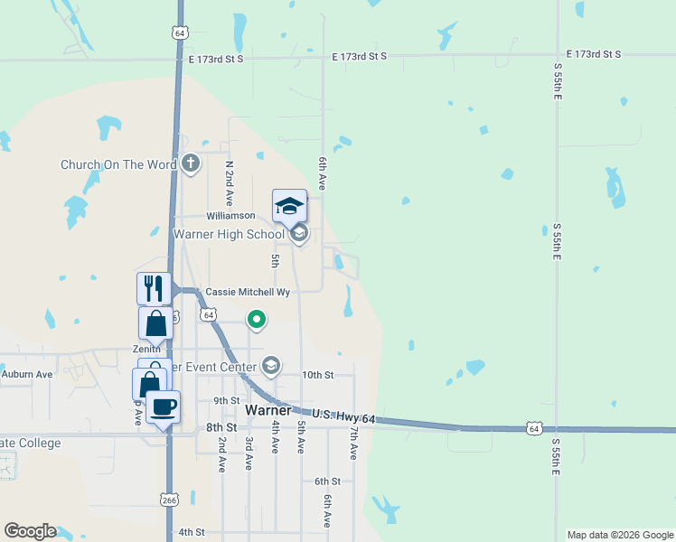 map of restaurants, bars, coffee shops, grocery stores, and more near Houston Johnson Heights in Warner
