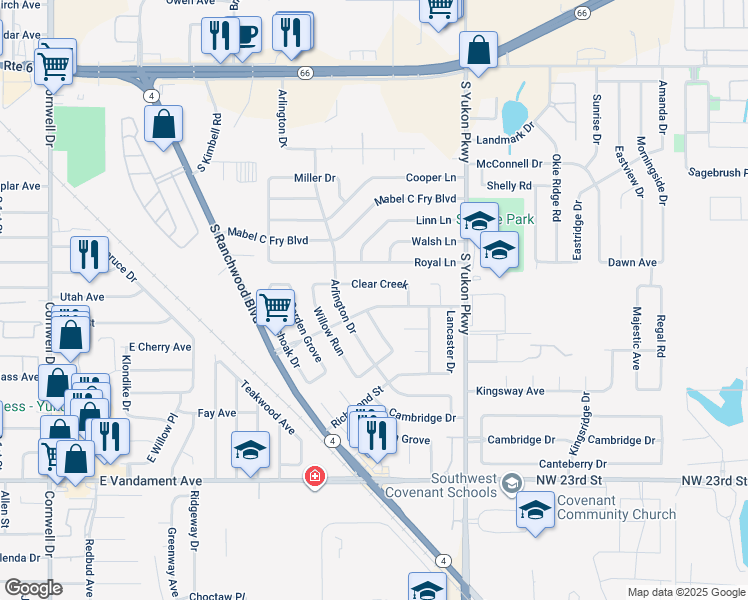 map of restaurants, bars, coffee shops, grocery stores, and more near 913 Brookhurst Boulevard in Yukon